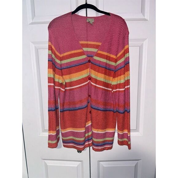 Sigrid Olsen Sport Women's 1X Multicolored Striped Knit Cardigan Sweater - Picture 1 of 7